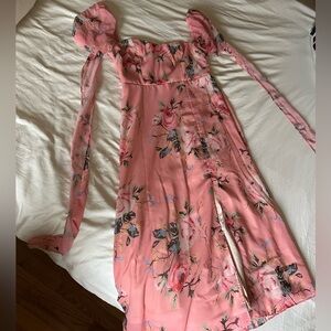 Chic Pink Floral Midi Dress